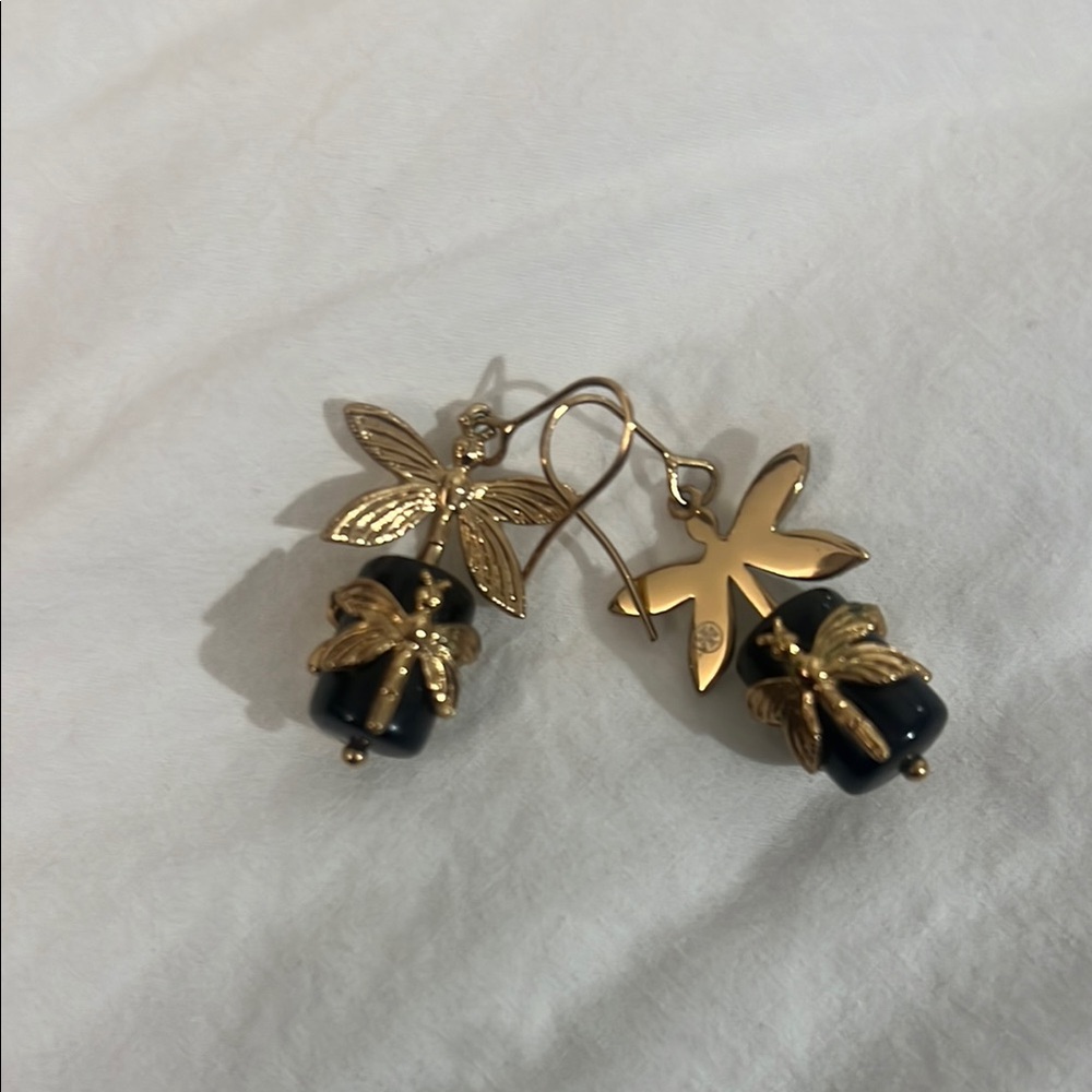 Gold and Black Floral Statement Earrings